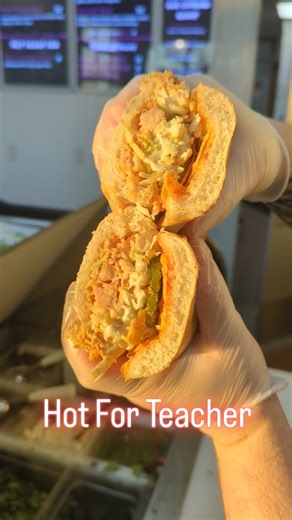 JamBox Sandwich Shop | Franklin & Nashville on Instagram: "New Feature Alert 📣 Hot for Teacher: Buffalo chicken, mozzarella, blue cheese slaw, pickles, Doritos, and red hot chili pepper jam. I've got it bad soooooo badddddd! @faitlaforcebrewing"