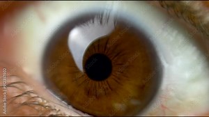Extreme close up. Man open the eyelid. Macro footage. Slow motion 4K