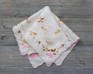 Antique Silk Handkerchief, Hand-embroidered Floral Hankie Scarf - Etsy