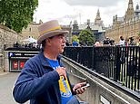 Welsh protestor Steve Bray plays Benny Hill theme song over Westminster