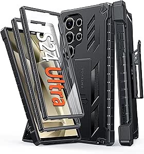 FNTCASE for Samsung Galaxy S24-Ultra Case: Military Shockproof Protective Phone Cover with Belt-Clip Holster & Kickstand, Heavy Duty Drop Proof Protection Durable Rugged Cases for S24Ultra 5G, Black