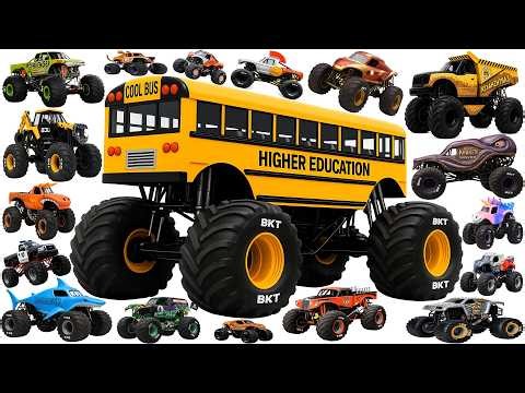 20 Monster truck learn for Kids. Learn School bus, Thor, Spider man, Dump truck and more.