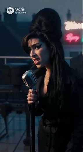 A jazz noir rooftop scene in London at night with Amy Winehouse singing alongside a small live band