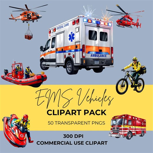 EMS Vehicles Clipart Pack, 50 Watercolor Pngs, Ambulance Clipart, Rescue Vehicle Png, First Responder Png, 300 Dpi Png, EMS Sublimation - Etsy