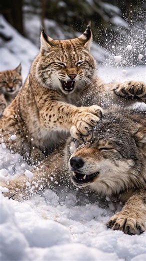Mother Lynx Attacks Wolf to Protect Her Cubs! 🐺🔥