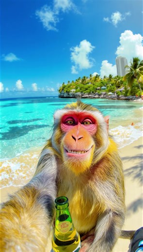 POV: You took one day off and instantly became that friend — beach, beer, and zero stress! 😂☀️ This monkey’s living better than all of us right now. #VacationGoals #BeachVibes #MonkeySelfie #MonkeyVibes #BeachDay #TropicalMood #VacationGoals #SummerEnergy #FunnyAnimals #GoodTimes #TravelHumor #ParadiseMode #ChillLife #IslandVibes #ViralMoments