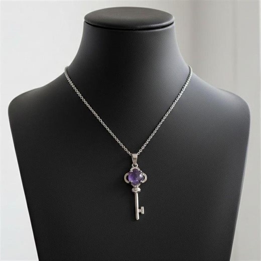 High Quality Amethyst Cabochon Key Pendant Necklace, Natural Purple Crystal Jewelry, Healing Stone Necklace for Chakra Balancing, Meditation - Etsy