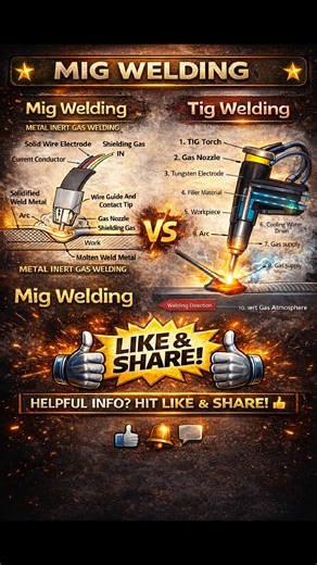 👉 MIG vs TIG Welding – Working Principle & Differences Visit weldfabworld.com #TIGvsMIG #WeldingGuide #WeldingSkills #WelderTraining #FabricationWork #MetalIndustry #handmadecrafts #handmade #homedecor #vintageitems #collectibles | Welding Fabrication World