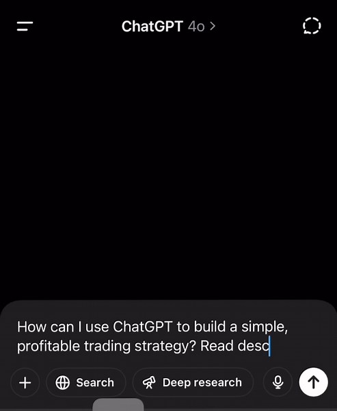 Building a profitable trading strategy with ChatGPT is easier than you think — if you ask the right way. Here’s the real play: 1️⃣ Start with your style. Tell ChatGPT how you want to trade — day trading, swing trading, scalping, etc. Don’t let it guess. 2️⃣ Pick 1–2 indicators. Ask ChatGPT to help you build a strategy based around simple tools like EMA, RSI, or Support & Resistance. Simple = sustainable. 3️⃣ Get a full checklist. Your prompt should ask for a step-by-step entry checklist (not jus