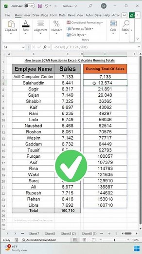 Excel Running Total Using SCAN Function | Closing Balance Formula #excel #dataentry #excelformula
