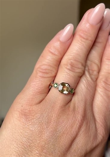 Handmade Art Deco Beryl & Green Tourmaline Ring: 14k Yellow Gold Statement Jewelry - Etsy