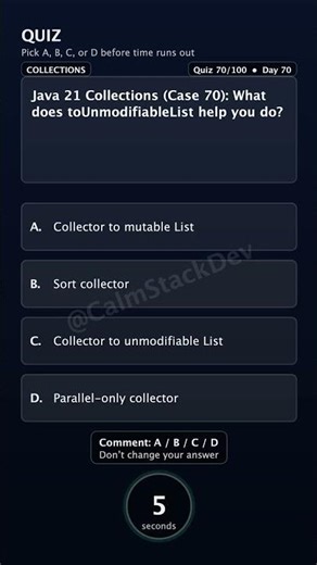 Quiz 270 toUnmodifiableList Java21 | #shorts #java #quiz