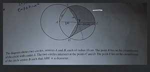 The diagram shows two circles, centres A and B, each of radius ... | Filo