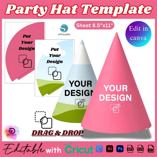Party Hat Template, Party Hat SVG, Paper Hat Template, Birthday Hat Template,blank Hat Template, No Glue Party Hat, Canva Editable Party Hat - Etsy