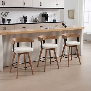 Dayalane Mid Century Modern Bar Stools Set of 3, 26" Swivel Counter Stools with Barrel Back, Linen Upholstered Barstools with Wood Legs for Kitchen Island, Dining Room, Home Bar，White - Walmart.com