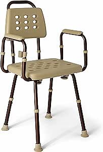 Medline Elements Shower Chair with Back and Arms, Great for Bath Tubs, Infused with Protection