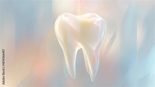 Preventive oral care healthcare design, abstract tooth form with smooth gradients, light clinical tones, spacious layout, dental commercial-friendly medical visual