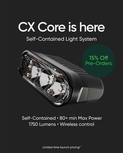 Gloworm Lights - The Ultimate Night Riding Experience™ on Instagram: "Gloworm CX Core is here • 15% Off Pre-Orders* Self-Contained Light System with unmatched performance and zero cables. • Self-Contained for a cable-free riding experience • 80+ min at Max Power, 10hr runtime, highest runtime in its category • Customisable modes and intensity through Gloworm Link App • 1750 Lumen max output • IP67 Waterproof: Ride through heavy rain and harsh conditions with complete confidence • Wireless bar re