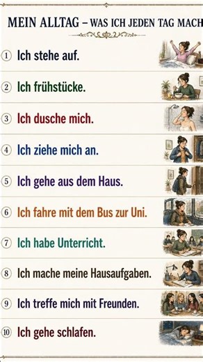Mein Alltag auf Deutsch (A1–A2) | 10 einfache Sätze