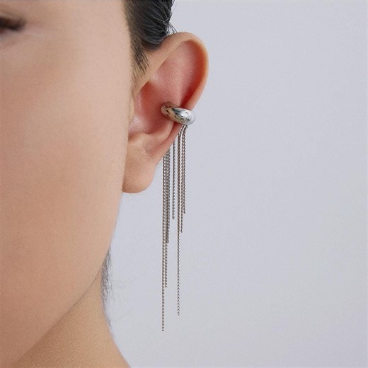 Long Chain Ear Cuff, Non Pierced Gold Dangle Ear Cuff, Wrap Around Cartilage Clip on Earring, Modern Statement Jewelry - Etsy