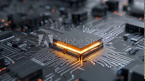 Cybernetic Core: An up-close view reveals an intricate circuit board and central processing unit (CPU), a hub of digital energy, hinting at the potential of technological advancement.