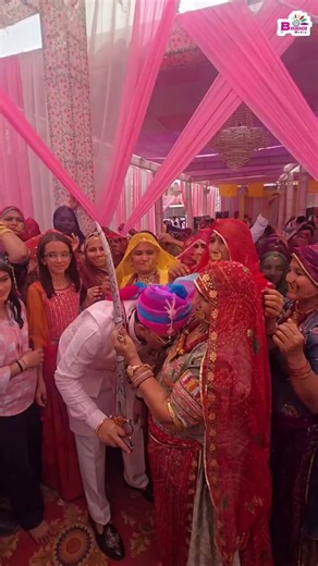 Madam first of all this ritual would fall under anthropological theory called 'Rite of Passage' which consists of three parts - separation, liminality and inclusion. This ritual and many others signify the transition from one stage of life to another. Across the world you will find rituals that are bound to surprise (sometimes shock) you if you look at it from an ethnocentric lens.This particular ritual that you have shared is common in Rajasthan and Haryana. It signifies the end of the groom's 