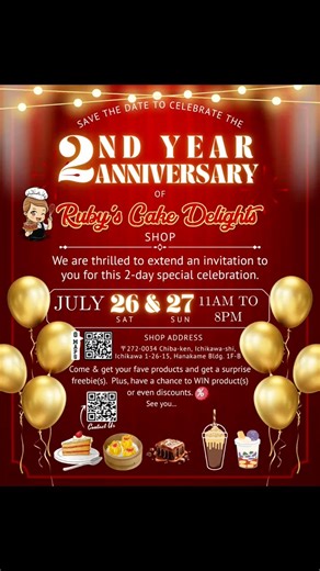 We are entering our 3rd year of operation in Ruby’s Cake Delights Shop. Thank you so much for your continuous love and support. Please come and visit our shop this coming July 26th and 27th for our 2nd Year Anniversary 🎉🎊Celebration. We will prepare lots of our best selling products, so, don’t miss this opportunity to grab yours! 🥰😘🥳 If you’ll come and purchase, you will receive a freebie too… as well as a chance to win a prize 🏆… See you and let’s have some fun 🤩🤓😎 | Ruby's Cake Deligh