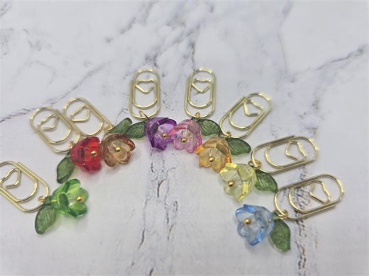 Coquette Bookmark Paperclip Pastel Flower Charm Set of 5 - Etsy