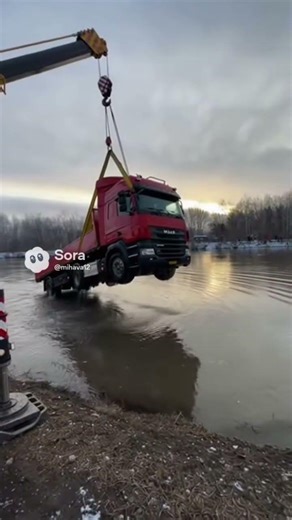 кран вытаскавает фуру из реки #automobile #movie #film #military #warthunder #funny #memes #a#movi😱😱