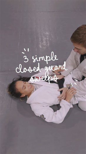 YASMYN CASTRO on Instagram: "3 simple closed guard sweeps I teach bjj beginners 1. pendulum sweep control the sleeve on the side you want to sweep. bring your knees to your chest to pull them forward, hook under the leg, open your guard, and use your leg as a pendulum to create momentum. 2. scissor sweep control the sleeve + same-side collar. get on your side, knee across the chest, hook the body with your foot, other leg on the mat. load them over you, top leg kicks, bottom leg sweeps, come on