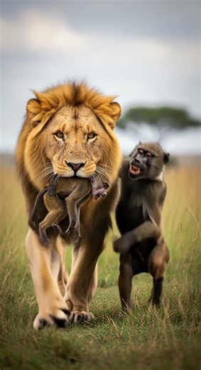 Monkey 🐒🦁💥 Adult attacks lion to save baby 信じ heroic fight ends surprise