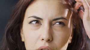 Close-up of thoughtful and curious eyes.