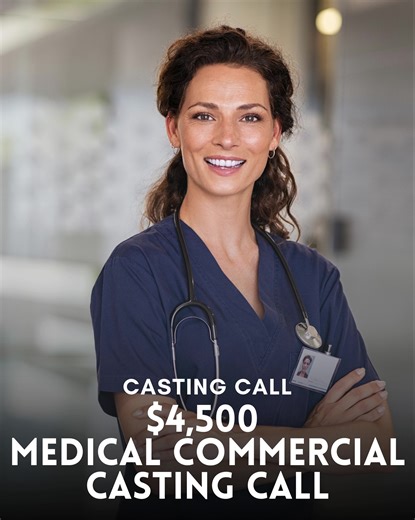📣 Casting Call: $4,500 Medical Commercial Opportunity 🩺🎬 Lights, camera… confidence! A medical commercial is now casting talent for an upcoming project, and this is a high-paying opportunity for performers ready to step in front of the camera and bring credibility, warmth, and professionalism to the screen. This commercial is looking for individuals who can naturally portray medical professionals, patients, or relatable everyday people in a clean, modern healthcare setting. If you have strong
