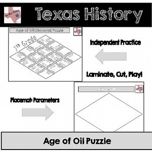 Texas History Age of Oil Diamond (Tarsia) Puzzle with digital version