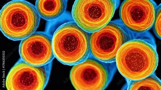 Fibroblast cell tissue microscope microscopic anatomy biology filament collagen extracellular colorful cross section vibrant membrane lumen structure organelle fluorescent science illustration