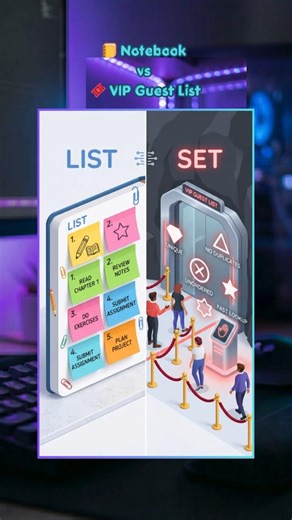 List vs Set in Seconds🔥(Notebook vs VIP Guest List) #shorts #coding #python #programming #list #set