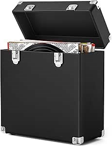 Vinyl Record Storage Box, Waterproof and Dustproof Portable LP Display Box, Can Hold 50 7/10/12 Inch Record Boxes, Soft Felt Lining Can Better Protect Records, Suitable for Music Collector（Black）