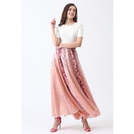 Cherry Blossom Watercolor Chiffon Maxi Skirt