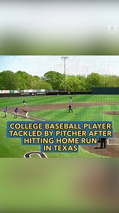 3M views · 5.5K reactions | “Oh my, oh no!” College baseball player tackled by pitcher after hitting home run in Texas. https://abcn.ws/2Mp6pHp | ABC News | Facebook