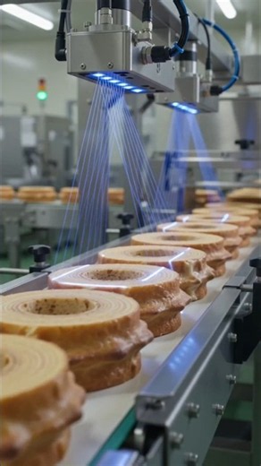 🍰🏭 How Baumkuchen Is Made in Factory | Amazing Tree Cake Production 🤯✨ #shorts #viral #trending