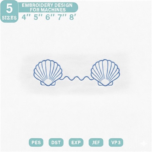 Seashell Line Art Embroidery Design, Summer Beach Pattern (PES DST JEF Download) - Etsy