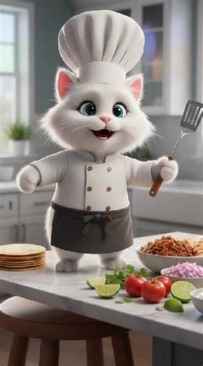 A white cat chef brings taco night to life 🇲🇽🐱 Warm tortillas filled with juicy meat, fresh veggies, and bold sauces — simple, fun, and delicious! #Tacos #MexicanFood #StreetFood #CatChef