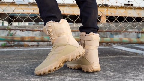 Stepedia Men's Waterproof Insulated Snow Boots Outdoor Non Slip Winter Boots for Winter with Faux Fur, Wheat