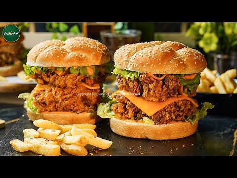 KFC Style Mighty Zinger Burger Recipe by SooperChef