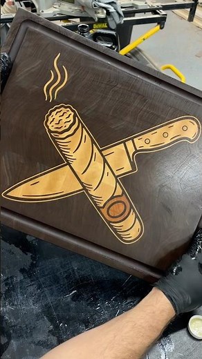 Multicolor inlay knife and cigar cutting board. #woodworking #cncwoodworking #cuttingboard