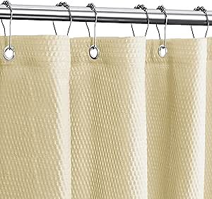 Tititex Solid Beige Cloth Fabric Shower Curtain Liner with 2 Magnets - Texture Soft Hotel Quality Waterproof Shower Liner, Light-Weight & Machine Washable 72x72 inch