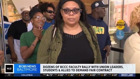 Baltimore City Community College faculty rally with union leaders to demand a fair contract