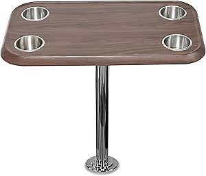 Black Walnut RV Table Top Set with Secure Mounting Hardware – Rectangular Table Set with Heavy-Duty Flat Mount Head, Durable 304 Stainless Steel Stand Post & Cup Holders - Easy to Install & Remove