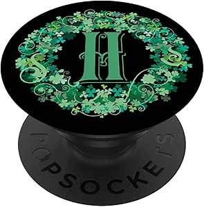 Green Letter H Alphabet Irish Shamrock 4 Leaf Clover