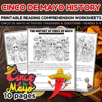 Cinco de Mayo History Reading Comprehension Worksheets, Mexican History Passages
